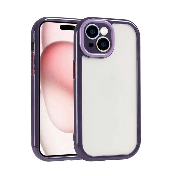 Moby Shop iPhone 15 Kılıf Kamera Korumalı Renkli Kenar ve Çerçeve Tasarımlı Kromi Kapak ürün görseli 1