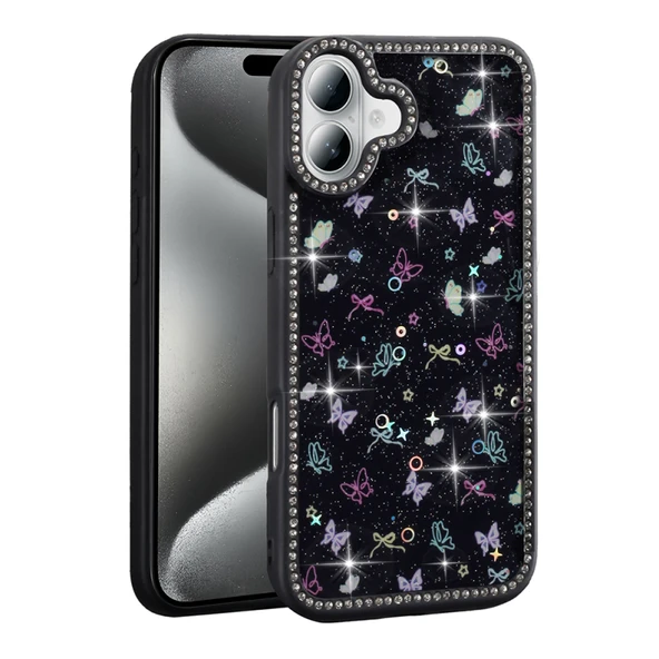 Moby Shop iPhone 16 Plus Kılıf Taşlı ve Sim Süsleme Tasarımlı Azra Premium Sert Silikon Kapak ürün görseli 1