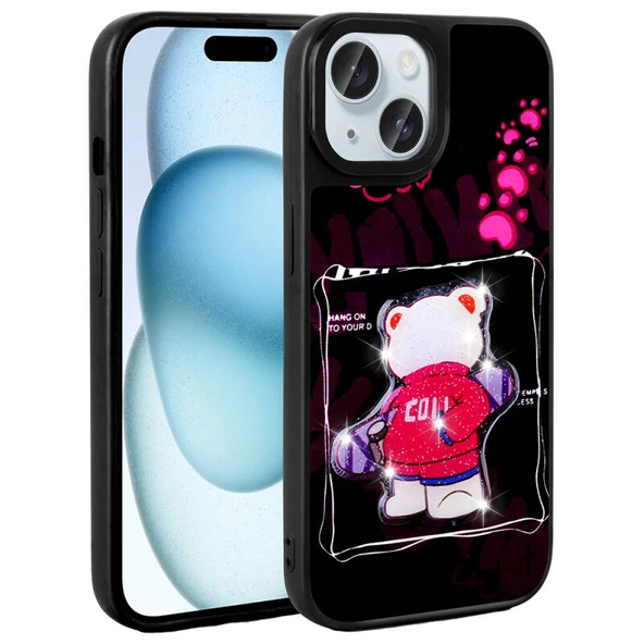 Moby Shop iPhone 15 Kılıf Parlak Simli Ve Şirin Hayvan Figürlü Whimsy Premium Silikon Kapak ürün görseli 1