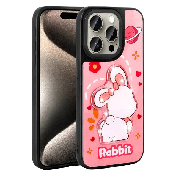 Moby Shop iPhone 15 Pro Max Kılıf Parlak Simli Ve Şirin Hayvan Figürlü Whimsy Premium Silikon Kapak ürün görseli 1