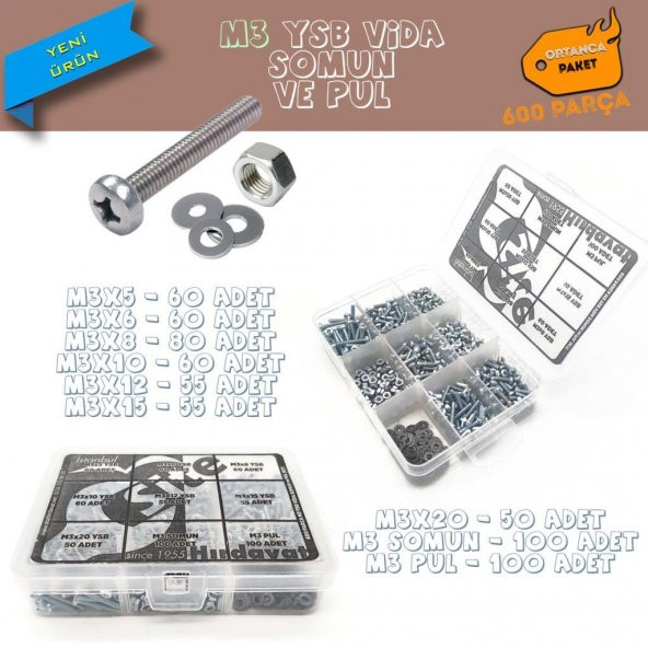 M3 YSB Vida Somun ve Pul Seti, Ortanca Paket 600 Parça ürün görseli 1