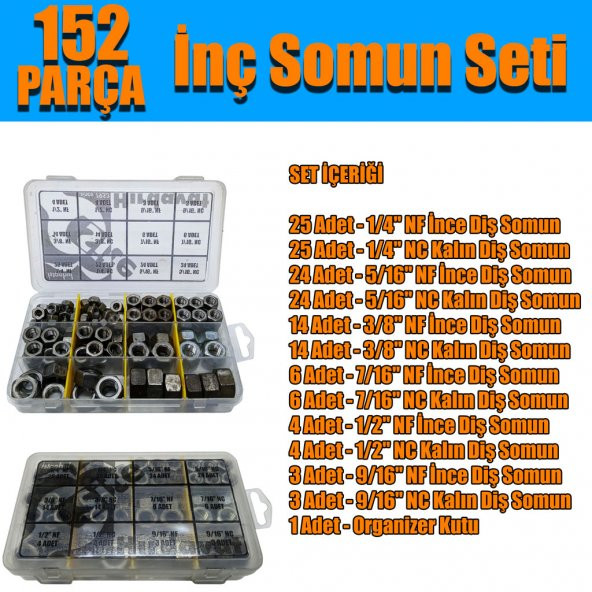152 Parça İnç Somun Seti ürün görseli 1