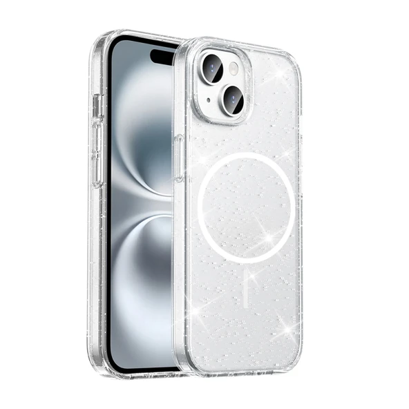 Moby Shop iPhone 15 Kılıf M-Safe Destekli Şeffaf Simli Rosmira Premium Silicone Case Cover ürün görseli 1