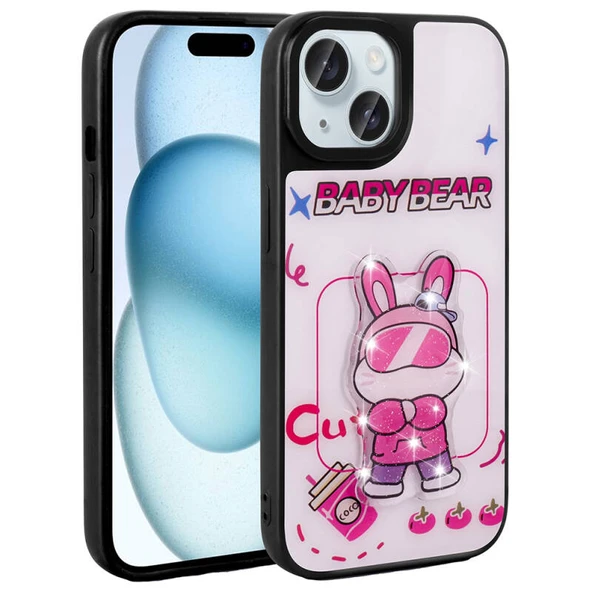 Moby Shop iPhone 15 Kılıf Parlak Simli Ve Şirin Hayvan Figürlü Whimsy Premium Silikon Kapak ürün görseli 1