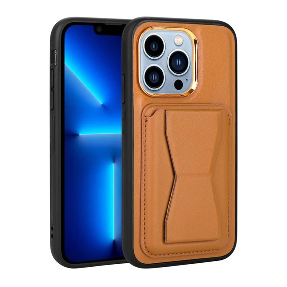 Moby Shop iPhone 12 Pro Kılıf Kartlıklı Standlı ​Pu Deri Dermo Kapak ürün görseli 1