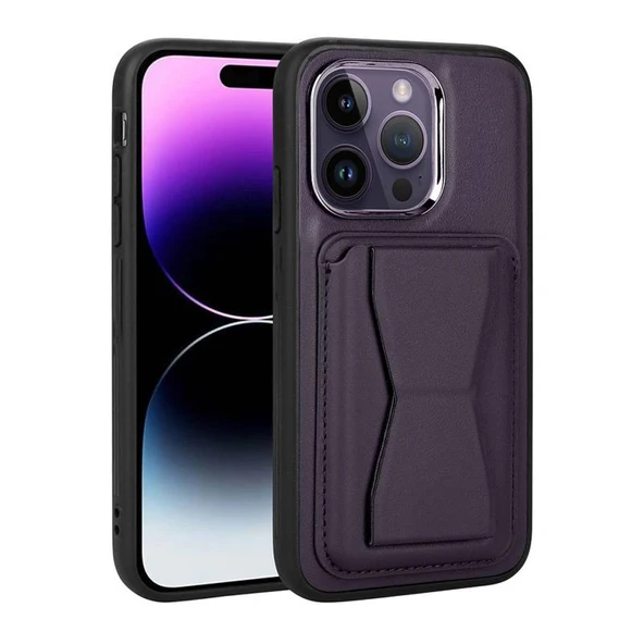 Moby Shop iPhone 14 Pro Kılıf Kartlıklı Standlı ​Pu Deri Dermo Kapak ürün görseli 1