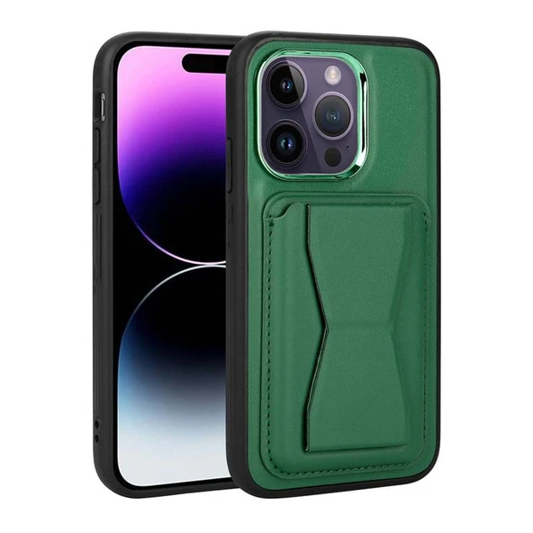 Moby Shop iPhone 14 Pro Kılıf Kartlıklı Standlı ​Pu Deri Dermo Kapak ürün görseli 1