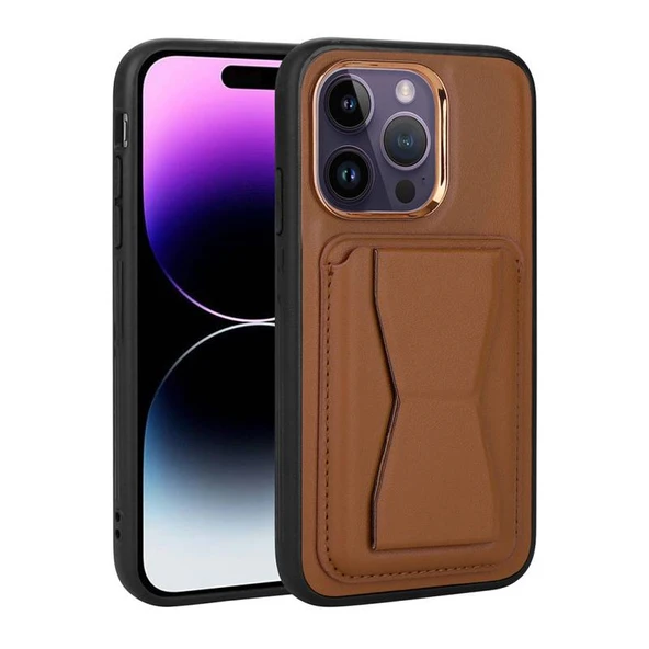 Moby Shop iPhone 14 Pro Max Kılıf Kartlıklı Standlı ​Pu Deri Dermo Kapak ürün görseli 1