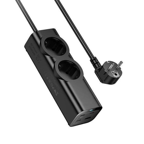 2 Priz + 4 USB Çıkışlı Akım Korumalı Çoklu Priz  2200W Güç, Hızlı Şarj Destekli, Kompakt Tasarım ürün görseli 1