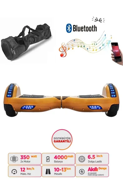 Citymate Elektrikli Kaykay Hoverboard 6.5 Inch Ledli Model Gold ürün görseli 1