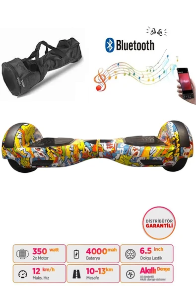 Citymate Elektrikli Kaykay Hoverboard Bluetooth Hoparlörlü 6.5 İnç Grafiti D25 - Çanta Hediye ürün görseli 1