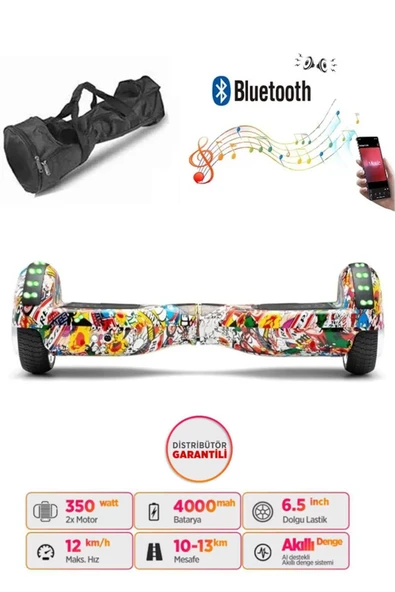 Citymate Elektrikli Kaykay Full Ledli Hoverboard Bluetooth Hoparlörlü 6.5 Inch Çanta Hediyeli D19 ürün görseli 1