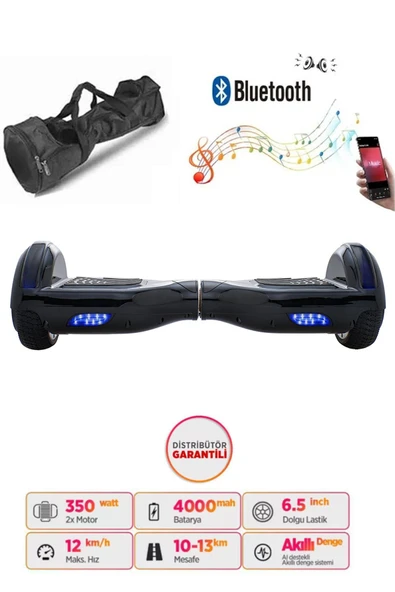 Citymate Hoverboard Elektrikli Kaykay Bluetooth Hoparlörlü 6.5 Inch Çanta Hediyeli Siyah ürün görseli 1