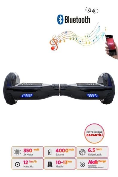Citymate Hoverboard Elektrikli Kaykay Scooter Bluetooth Hoparlörlü 6.5 inch Siyah ürün görseli 1