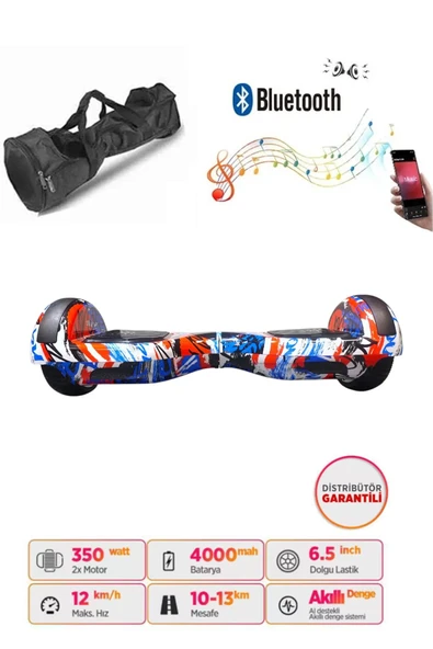 Citymate Elektrikli Kaykay Hoverboard Bluetooth Hoparlörlü 6.5 İnç Grafiti D09 - Çanta Hediye ürün görseli 1
