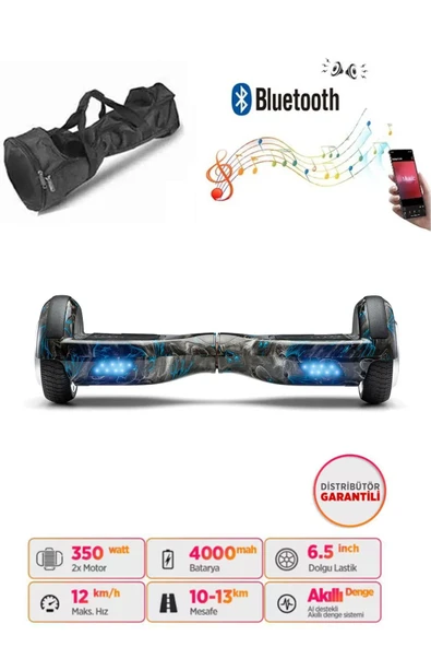 Citymate Elektrikli Kaykay Hoverboard Bluetooth Hoparlörlü 6.5 İnç Grafiti D18 - Çanta Hediye ürün görseli 1