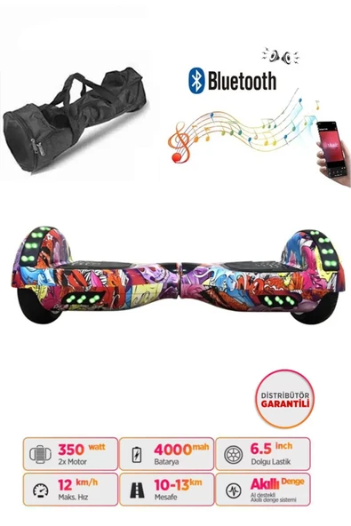 Citymate Elektrikli Kaykay Full Ledli Hoverboard Bluetooth Hoparlörlü 6.5 Inch Çanta Hediye D16 ürün görseli 1