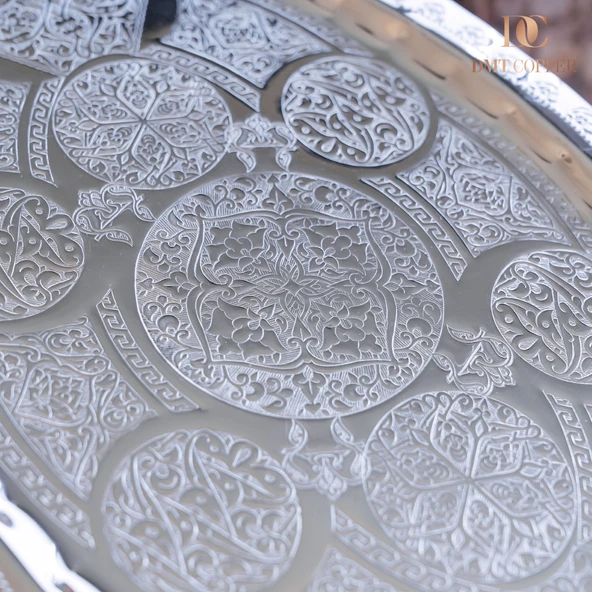 DMT Gaziantep Bakır 42,5 cm Osmanlı El İşi Sunum tepsi Kına tepsisi 42.5cmx28cm ürün görseli 1