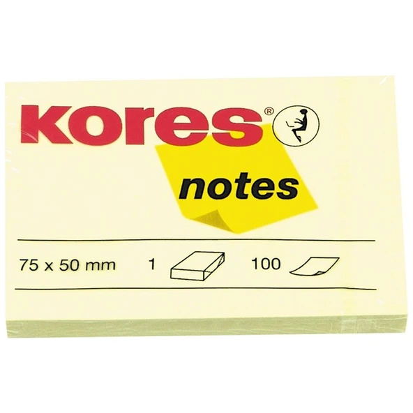 Kores Yapışkanlı Not Kağıdı Sarı 75x50 MM 100 Syf ürün görseli 1