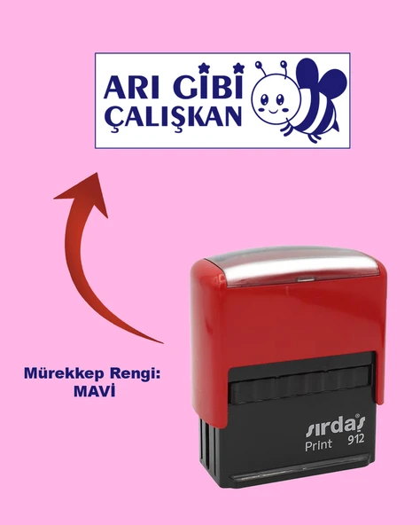 Öğretmen Kaşesi - Arı Gibi Çalışkan, 912 (51mmX19mm) Mavi Keçeli Otomatik Kaşe ürün görseli 1