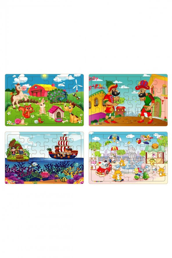 Yeni 4 Adet  24 Parçalı Ahşap Puzzle Yapboz sevimli dostlar, karagöz, korsanlar, parkta hayvanlar ürün görseli 1