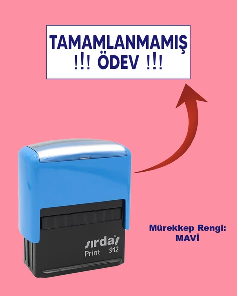 Öğretmen Kaşesi - Tamamlanmamış Ödev, 912 (51mmX19mm) Mavi Keçeli Otomatik Kaşe ürün görseli 1
