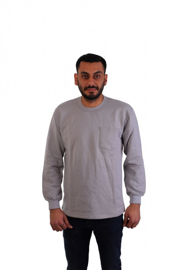 ESER - Bisiklet Yaka Sweatshirt - Cepli - Boyama Gri ürün görseli 1