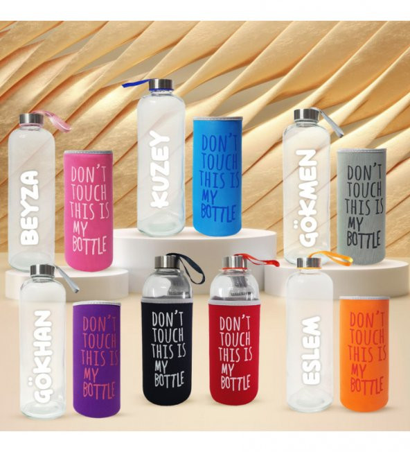 Kişiye Özel Renkli Kılıflı Cam Matara 1000 ml ürün görseli 1