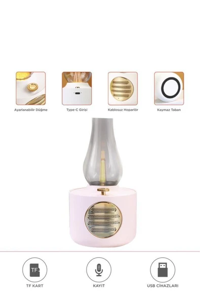 Vintage Gaz Lambası Taşınabilir Bluetooth Speaker Ayarlanabilir Işıklı USB Şarjlı ürün görseli 1