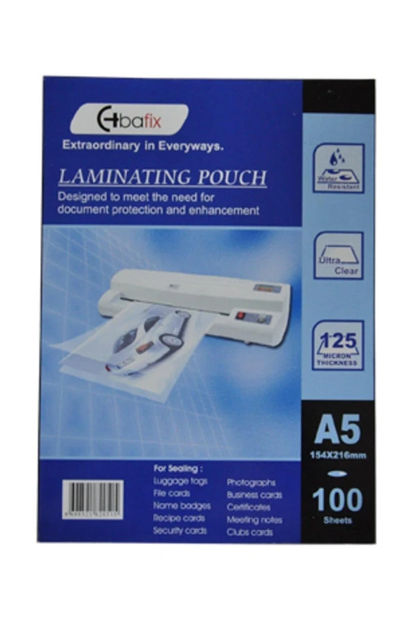 Bafix A-5 Laminasyon Filmi 125 Micron 100 LÜ (1 paket 100 adet) ürün görseli 1
