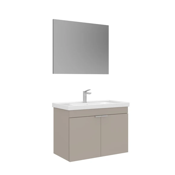 Orka Desna 80 cm Çöl Beji Düz Aynalı Banyo Dolabı Takımı ürün görseli 1