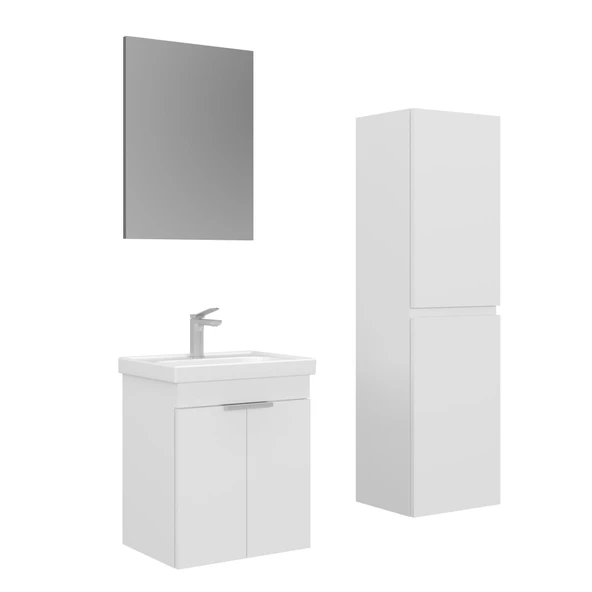 Orka Desna 50 cm Mat Beyaz Düz Aynalı Banyo Dolabı Takımı ve Boy Dolabı ürün görseli 1