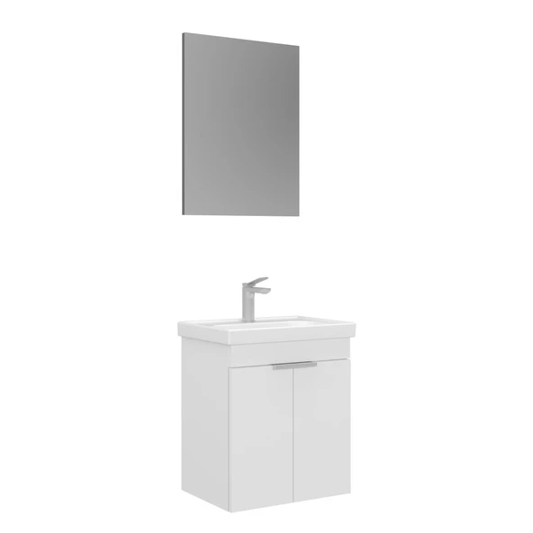 Orka Desna 50 cm Mat Beyaz Düz Aynalı Banyo Dolabı Takımı ürün görseli 1
