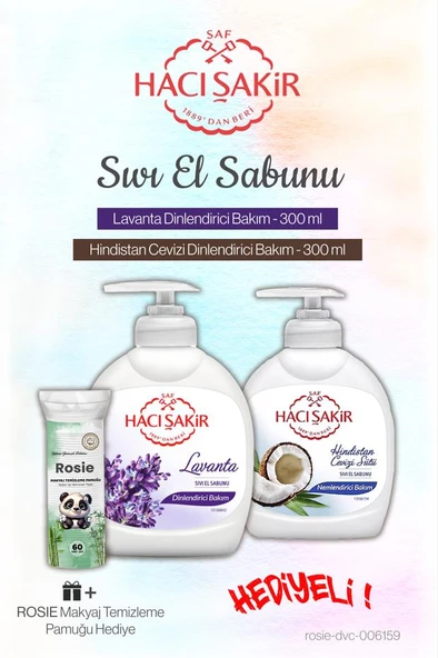 Hacı Şakir Lavanta ve Hindistan Cevizi 300 ml Sıvı Sabun ve Rosie Pamuk ürün görseli 1