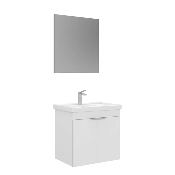 Orka Desna 60 cm Mat Beyaz Düz Aynalı Banyo Dolabı Takımı ürün görseli 1