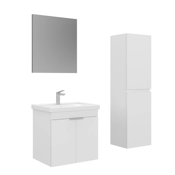 Orka Desna 60 cm Mat Beyaz Düz Aynalı Banyo Dolabı Takımı ve Boy Dolabı ürün görseli 1