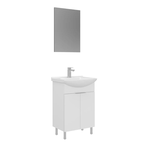 Orka Purus 55 cm Parlak Beyaz Düz Aynalı Banyo Dolabı Takımı (Ayaklı) ürün görseli 1