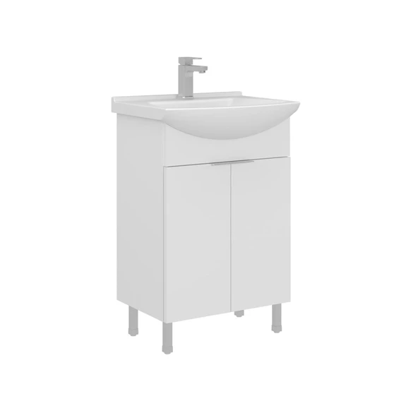 Orka Purus 55 cm Parlak Beyaz Banyo Dolabı Alt Modül Lavabo (Ayaklı) ürün görseli 1