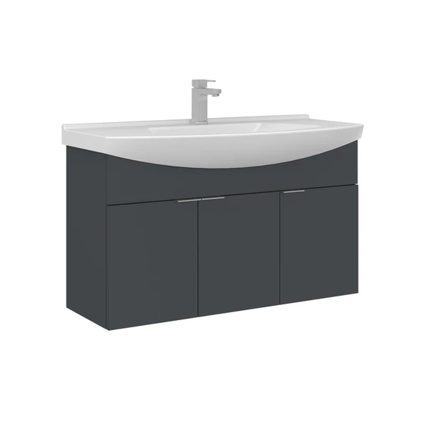 Orka Purus 100 cm Mat Antrasit Banyo Dolabı Alt Modül Lavabo (Asma) ürün görseli 1