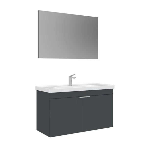 Orka Desna 100 cm Mat Antrasit Düz Aynalı Banyo Dolabı Takımı ürün görseli 1
