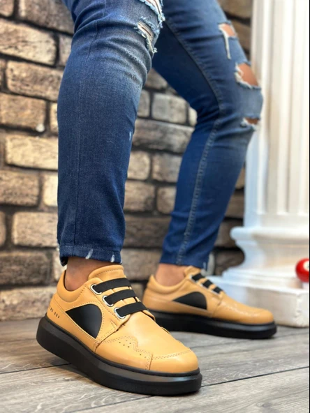 BA0302 Boa Kalın Taban Bağcıksız Tarz Casual Karamel Renk Erkek Ayakkabı ürün görseli 1