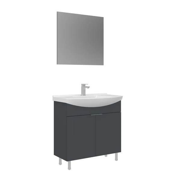 Orka Purus 80 cm Mat Antrasit Düz Aynalı Banyo Dolabı Takımı (Ayaklı) ürün görseli 1