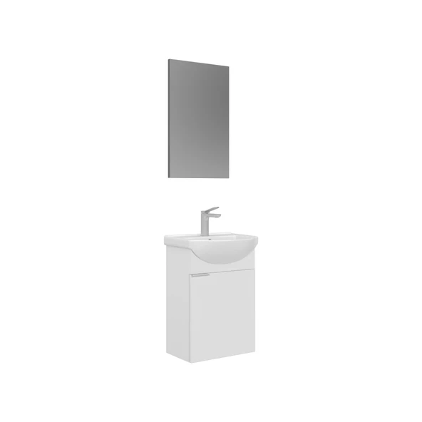 Orka Purus 45 cm Parlak Beyaz Düz Aynalı Banyo Dolabı Takımı (Asma) ürün görseli 1