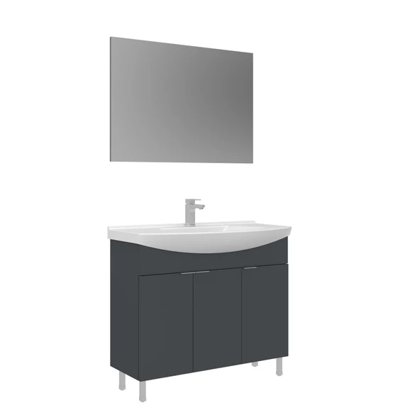 Orka Purus 100 cm Mat Antrasit Düz Aynalı Banyo Dolabı Takımı (Ayaklı) ürün görseli 1