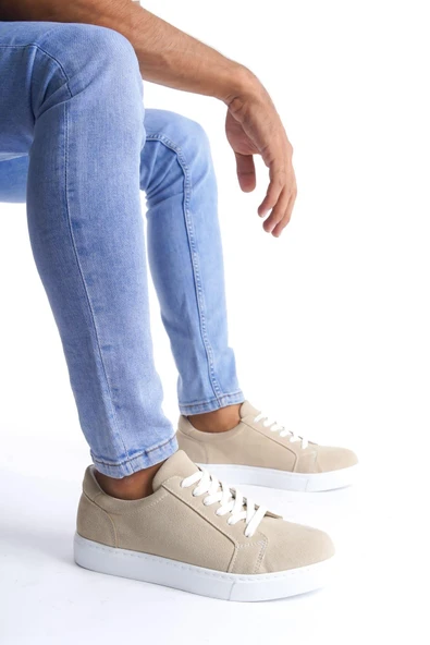 SLW165 Elite Bağcıklı Süet Erkek Günlük Sneaker Ayakkabı SBT - Krem ürün görseli 1