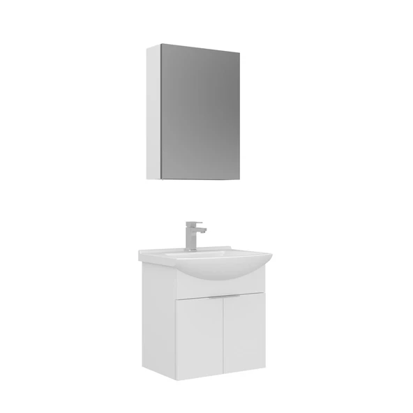 Orka Purus 55 cm Parlak Beyaz Ayna Dolaplı Banyo Dolabı Takım (Asma) ürün görseli 1