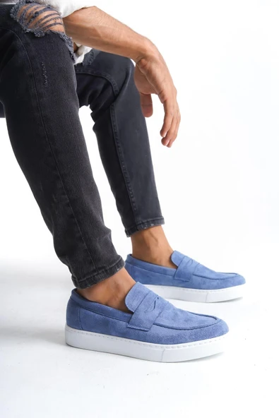 SLW180 Estilo X Bağcıksız Süet Erkek Günlük Spor Klasik Ayakkabı SBT - Mavi ürün görseli 1