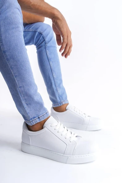 SLW165 Elite Bağcıklı Cilt Erkek Günlük Sneaker Ayakkabı CBT - Beyaz ürün görseli 1