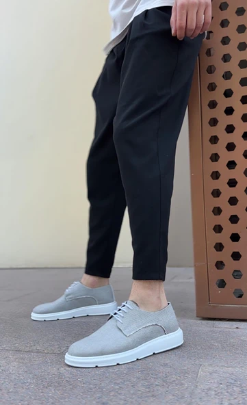 BA0003 Bağcıklı Klasik Spor Gri Renk Keten Yüksek Taban Casual Erkek Ayakkabı ürün görseli 1