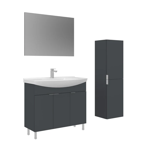 Orka Purus 100 cm Mat Antrasit Düz Aynalı Banyo Dolabı Takımı ve Boy Dolabı (Ayaklı) ürün görseli 1